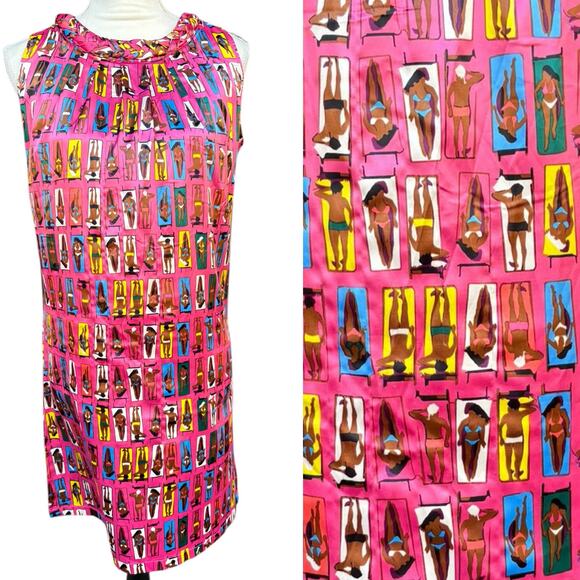 TRACY NEGOSHIAN Pink Sunbathers Braided Neckline Shift Dress - Small - Picture 2 of 14